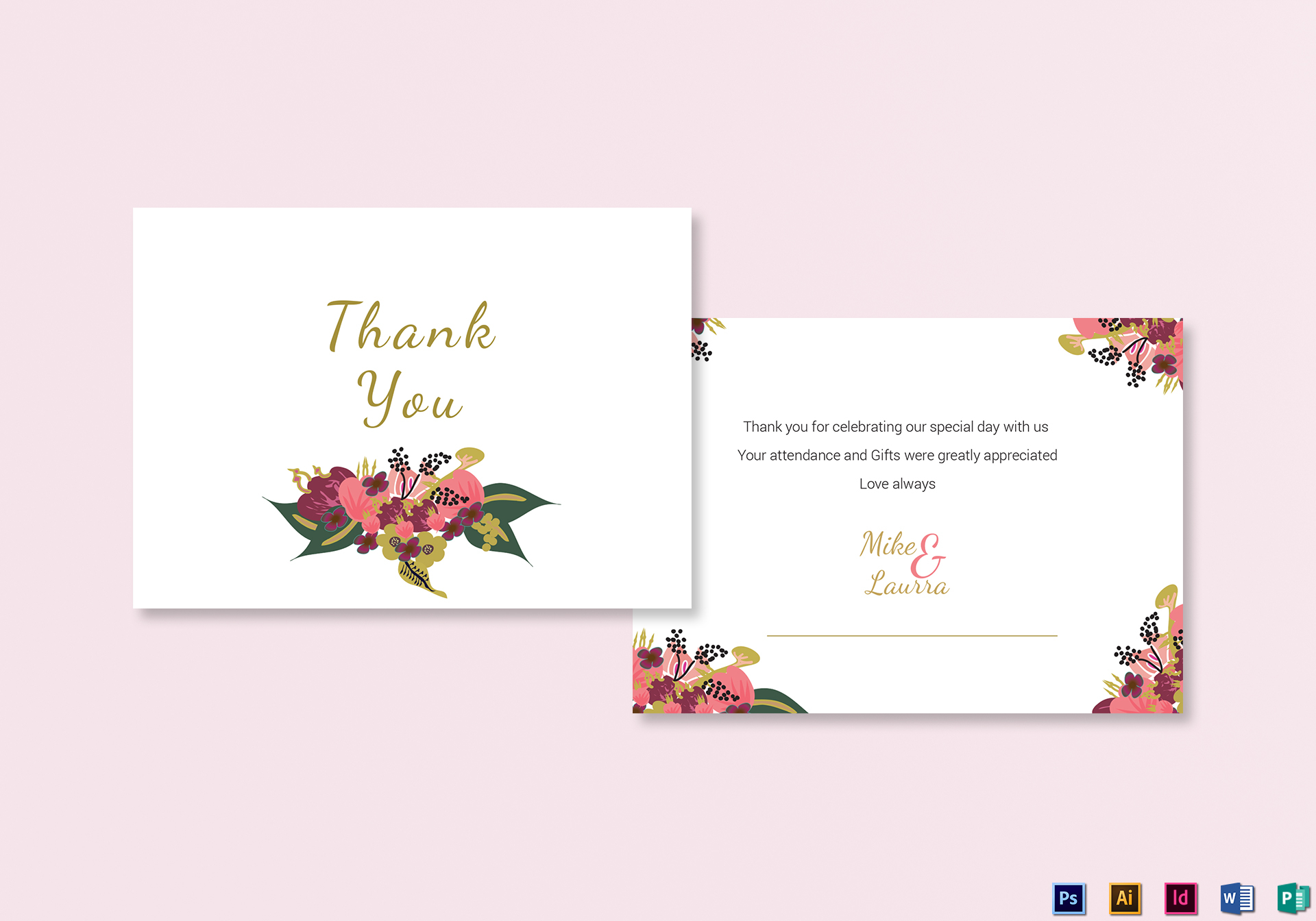 burgundy floral thank you card