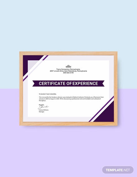 certificate of job experience