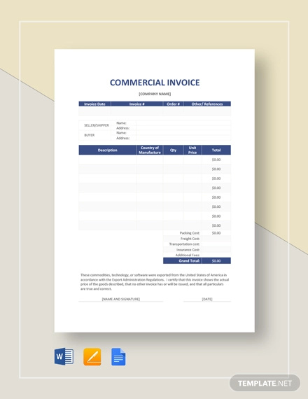 commercial invoice free template