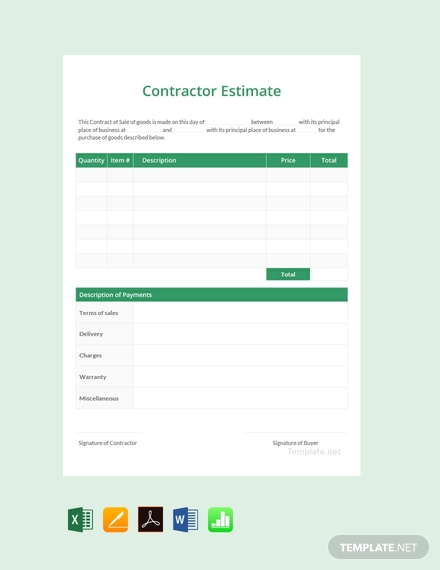 contractor estimate sheet