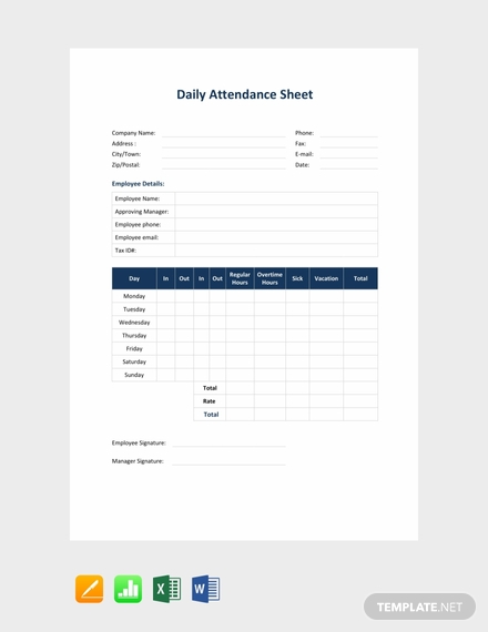 daily attendance sheet