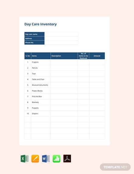 daycare inventory template