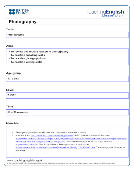 digital photography lesson plan