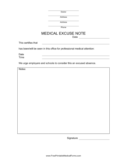 doctors excuse note for missing work