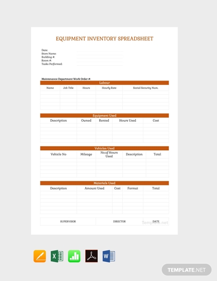 equipment inventory spreadsheet