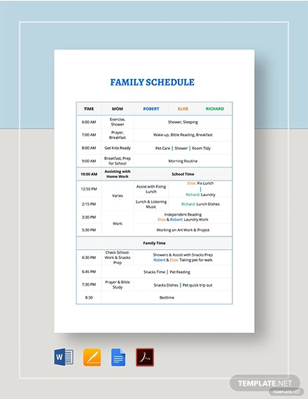 Family Schedule Template