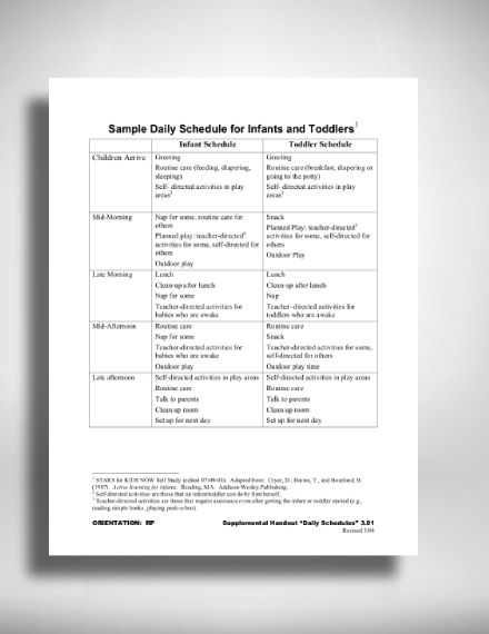 Family Schedule for Infants and Toddlers
