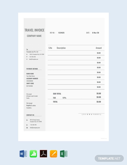 travel bill format in word free download