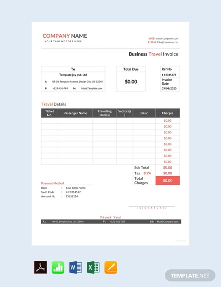 free travel invoice template