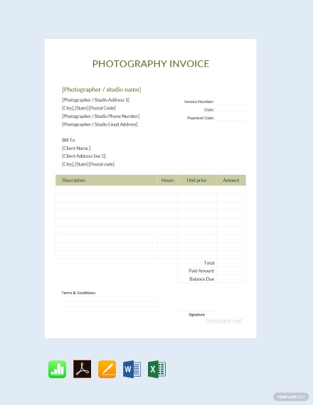 free sample photography invoice template