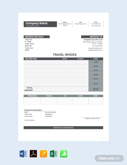 global business travel invoice