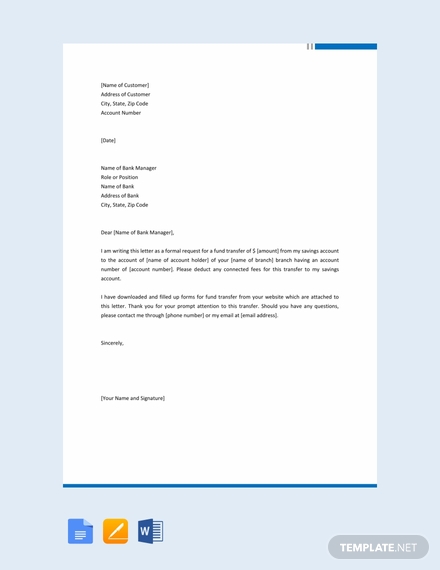 fund transfer letter template