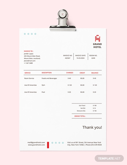 Grand Hotel Invoice Template