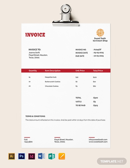 ice cream invoice