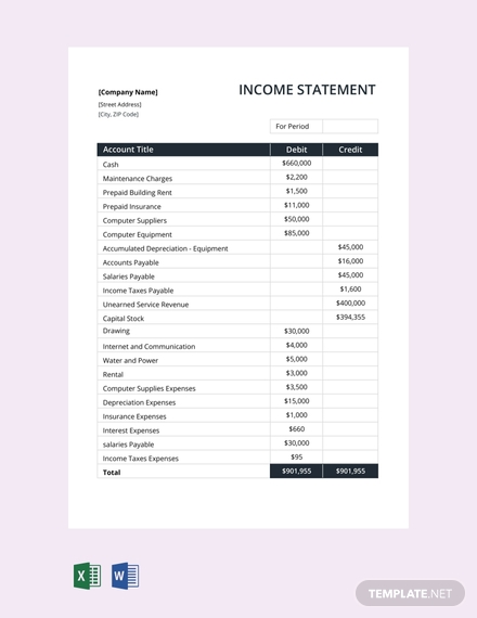 income statement sheet