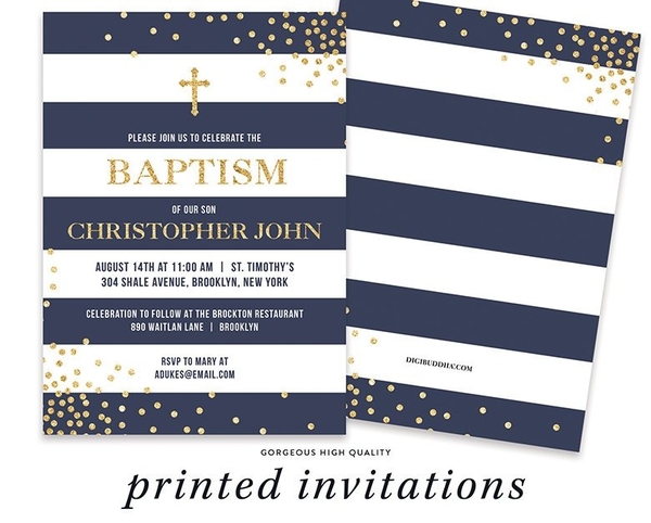 Navy Blue Baptism Invitation