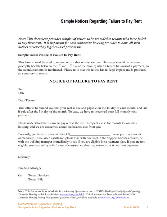 notice letter to tenant example