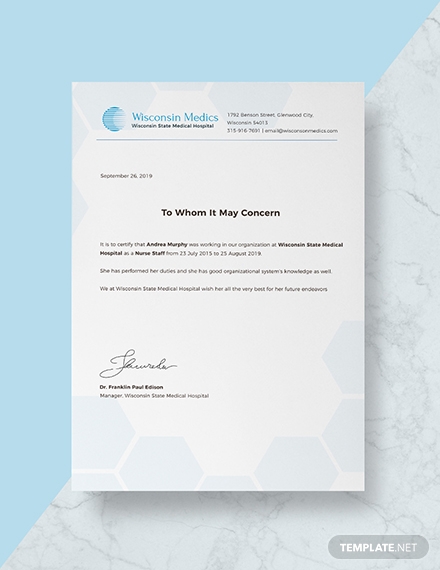 Nursing Experience Certificate