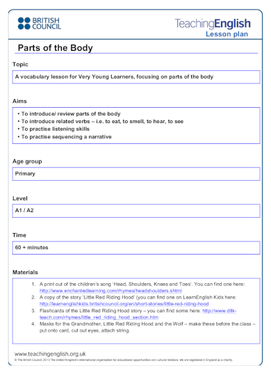 The Parts Of The Body Lesson Plan By Easy As A Click Tpt Parts Of The 