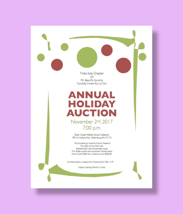 phi beta psi sorority annual holiday auction invitation