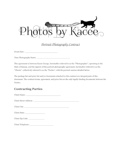 portrait photography contract