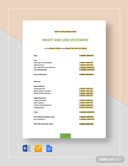 12-Month Profit & Loss Statement (PDF Form) Fully Editable