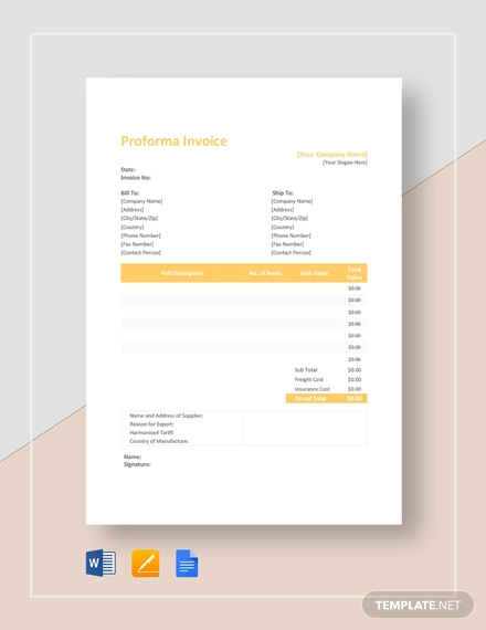 sample proforma invoice excel template