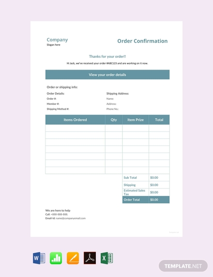sample order confirmation