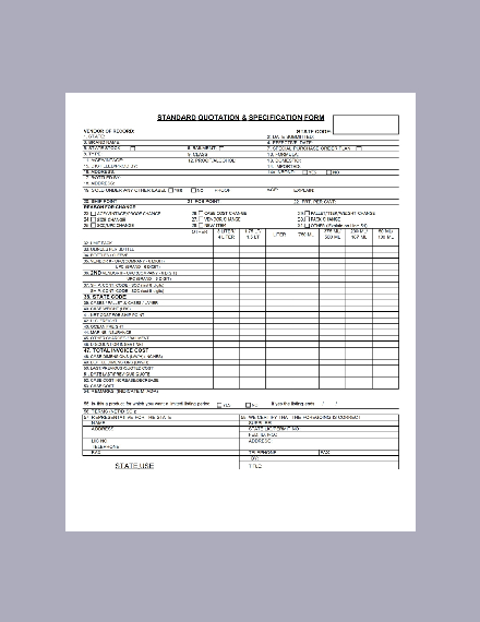 standard quotation and specification form