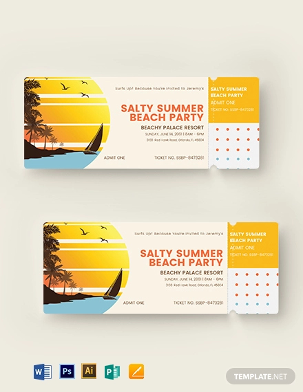 summer party event ticket template