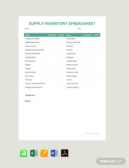 supply inventory spreadsheet