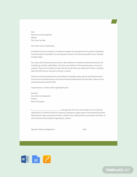 temporary appointment letter template