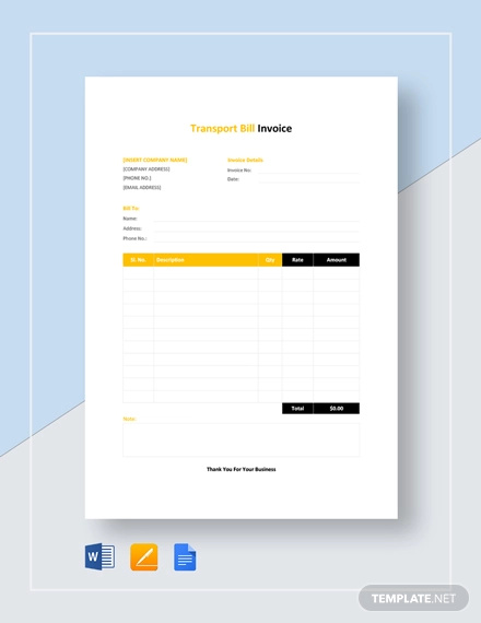 Transport Bill Invoice Template