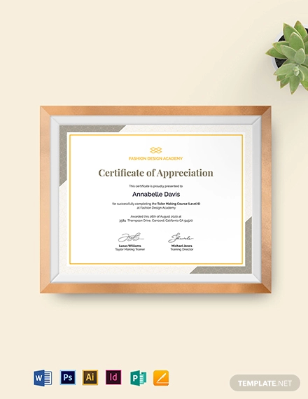 certificateof appreciation for training