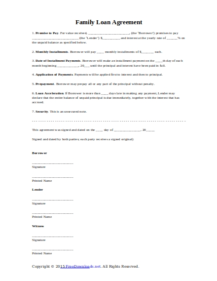 family loan agreement template