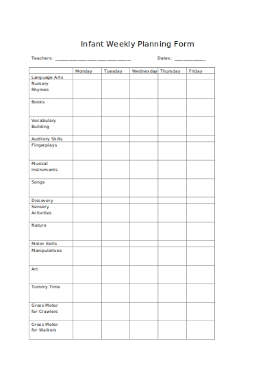 infant weekly lesson plan blank