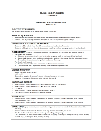 10+ Best Music Lesson Plan Examples & Templates [Download ...