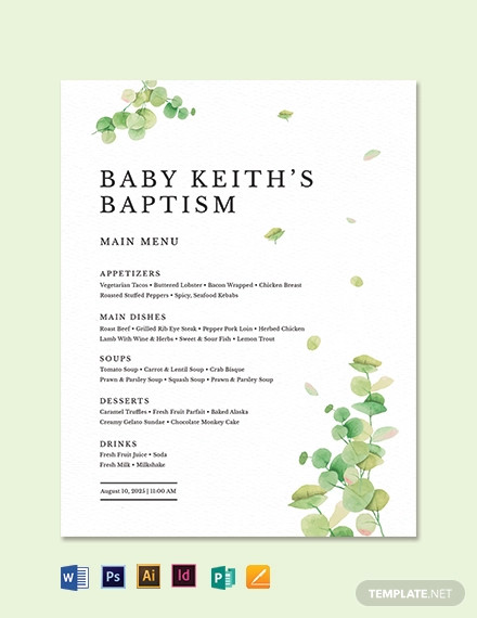 Baptism Table Tent Menu Template