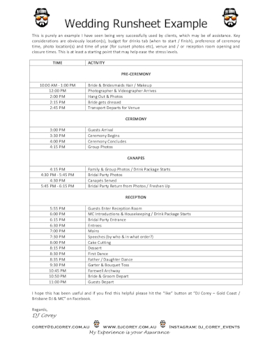 Event Run Sheet Template DocTemplates