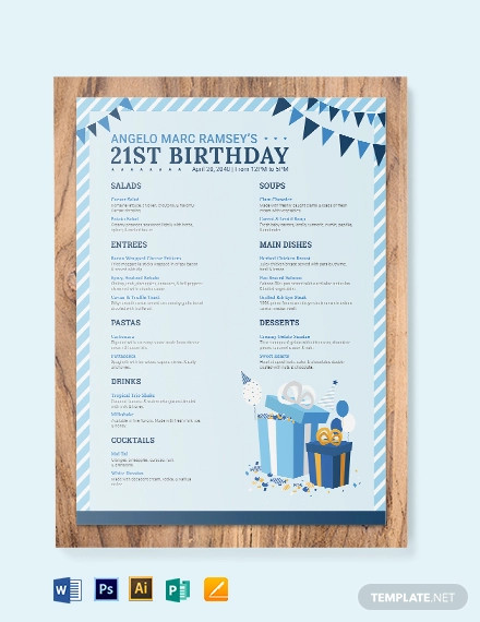 blue birthday menu template