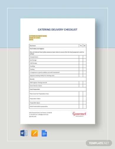 catering delivery checklist template