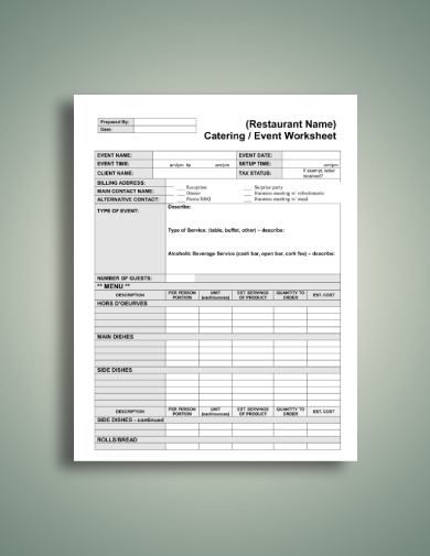 catering event worksheet