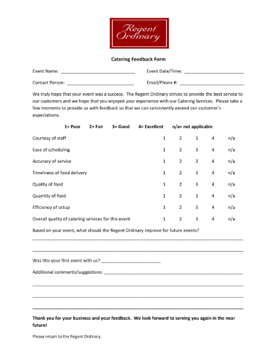 catering feedback survey form