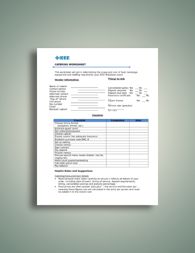 catering worksheet and checklist