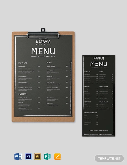chalk board burger menu template