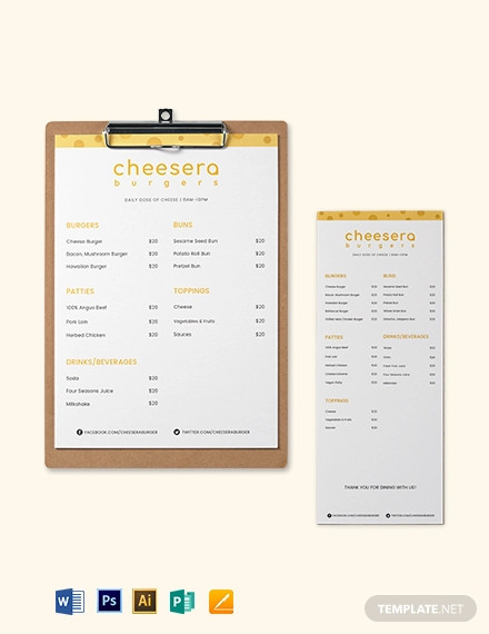 cheese burger menu template