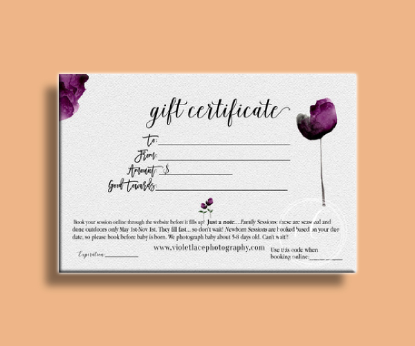 chic photography gift certificate