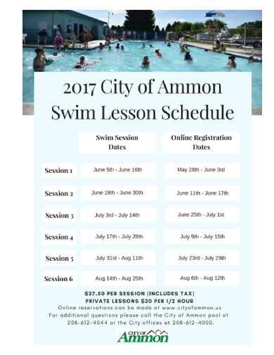 City of Ammon Swim Lesson Schedule