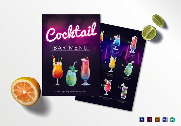 cocktail bar menu