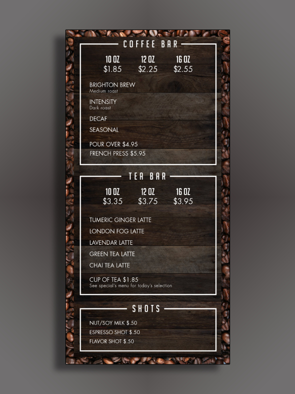 coffee bar menu
